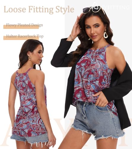 Image of Women Halter Tank Top with Built in Bra Flowy Sleevless Padded Camisole Loose Fit Summer Shirt Top S-3XL