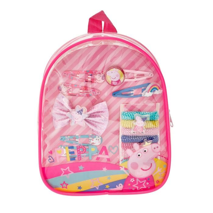 Peppa Pig Backpack - Hair Accessory Gift Set with Clips, Bobbles & Bands - Portable, Travel, Styling Hair Accessories Kit for Kids Ages 3+ - Fun Birthday Peppa Pig Gifts for Girls, Toddler
