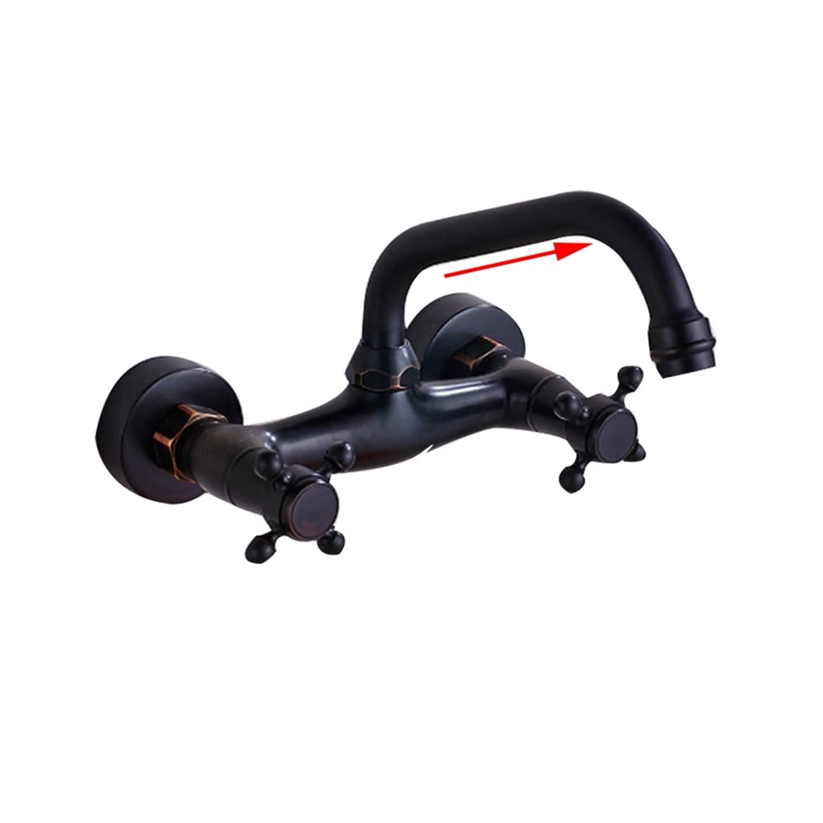 Cudtapi Black Bronze B Bathroom Faucet Black Bathroom Basin Faucet 360 Degree Rotating Spout Hot And Cold Two-Handle Wall Mounted Kitchen(Black Bronze B)