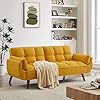 Betoko convertible futon sofa bed sleeper twin size modern reclining linen split back sofa couch with pillow top arm for compact living roomapartment yellow  urban country home decor