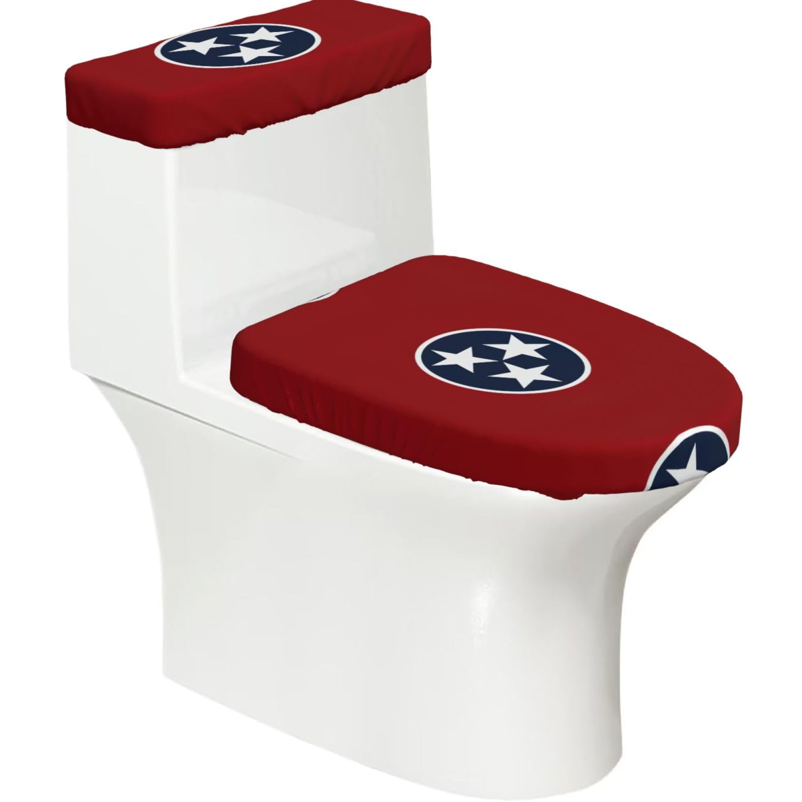 Tennessee State Flag Print Cozy Toilet Seat Warmer Cover Set Stretch Tank Lid Cover Bathroom Essentials For Most Toilets