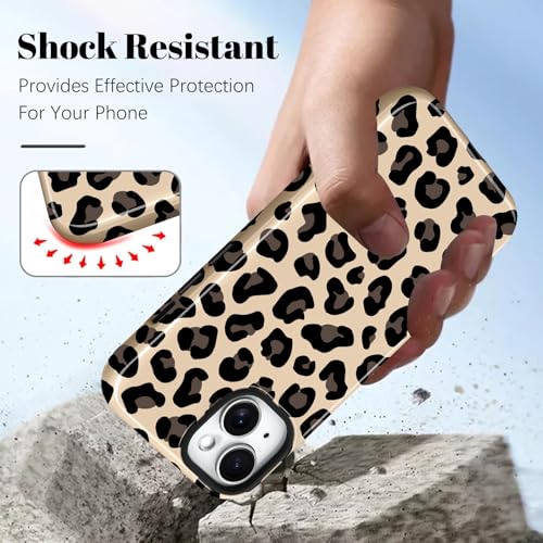 Image of Magnetic for iPhone 15 Case for Women Men, Brown Leopard | Cool Cheetah Pattern Design [Compatible with MagSafe] 2-Layer Hybrid Shockproof Glossy Protective Cover