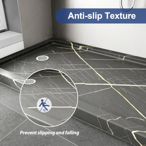 Image of KPUY 54'' X 32'' Shower Base Pan with Reversible Install, Blackish-gray