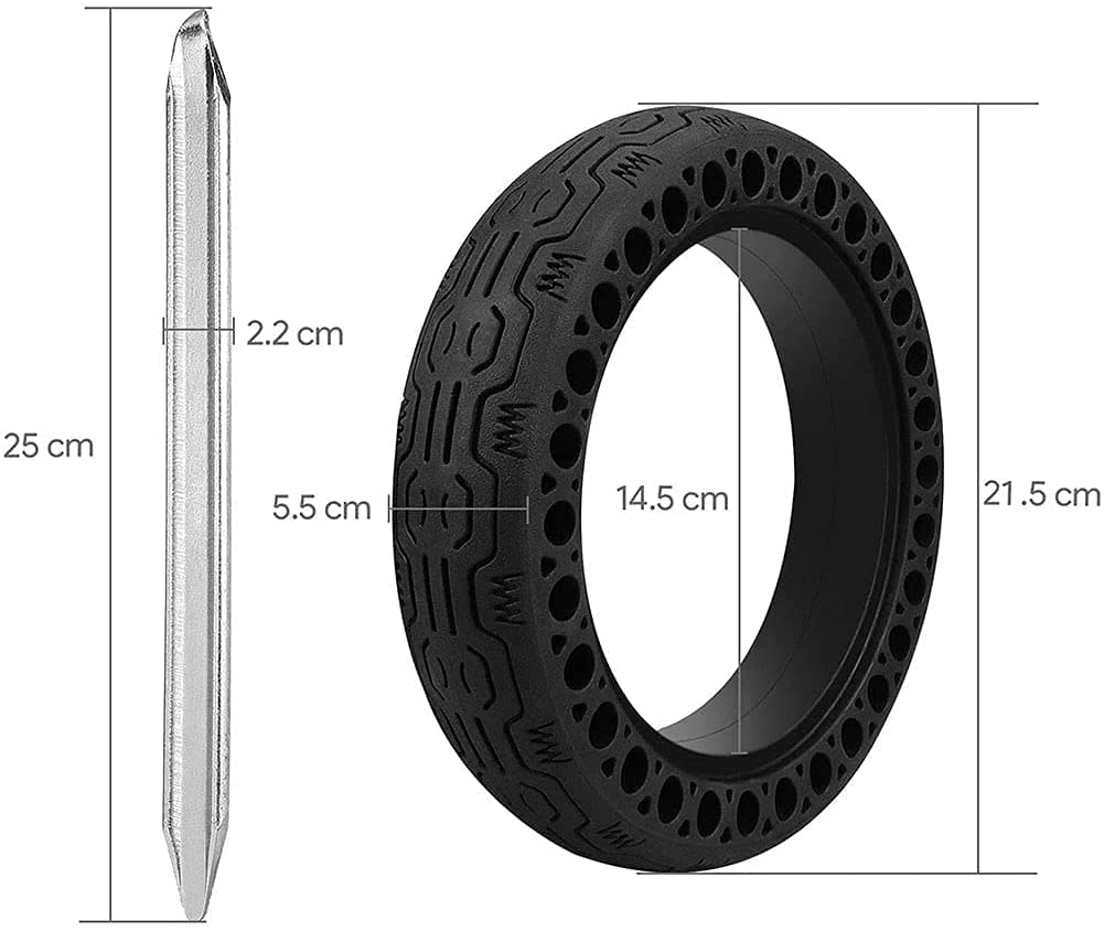Pneu solide résistant à l'usure pour scooter électrique + démonte-pneu, pneu en nid d'abeille antidérapant, installation simple, pneu sans chambre à air à économie d'énergie, pas besoin de gonflage