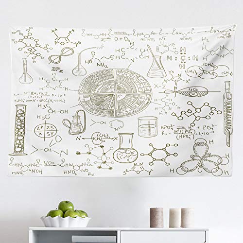 Lunarable Science Tapestry, Science Theme Hand Drawn Style Chemistry Laboratory Illustration, Fabric Wall Hanging Decor for Bedroom Living Room Dorm, 45" X 30", White Umber