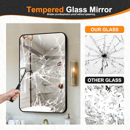 Image of Bathroom Vanity Mirror, Black Framed Mirror for Over Sink, 30x20 | HD glass, distortion-free for makeup and grooming, Sturdy frame, all mounting hardware, hangs horizontal or vertical
