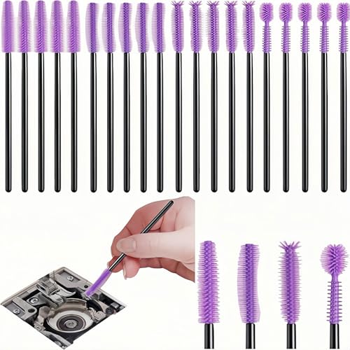 20PCS Sewing Machine Cleaning Brushes - Reusable Silicone Dense Bristle Brushes for Internal Parts, Bobbin Case & Spool Area - Lint Removal Tools for Nooks & Crannies (Purple)