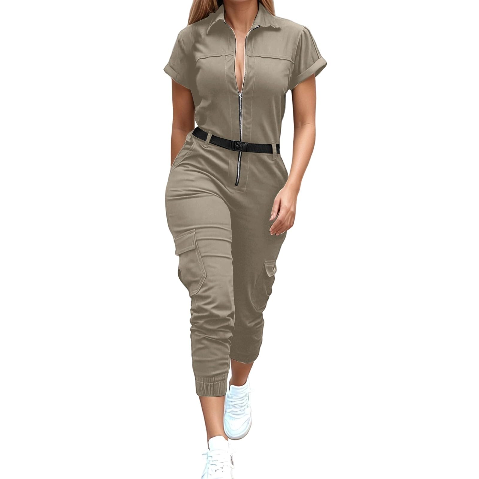 Jumpsuit Damen Sommer Lang, Overall Damen Elegant, Romper Einteiler Kostüm, Playsuit Outfit Frauen Komplett, Mit Ärmeln Vintage Hosenanzug Damen Festlich Elegant Hohe Taille Jumpsuit Damen Business
