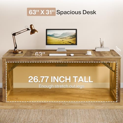 Image of Tribesigns L Shaped Desk with Drawer Cabinet, 63 inch Executive Computer Desk and lateral File Cabinet, 2 Piece Home Office Furniture with Drawers for Hanging, Door