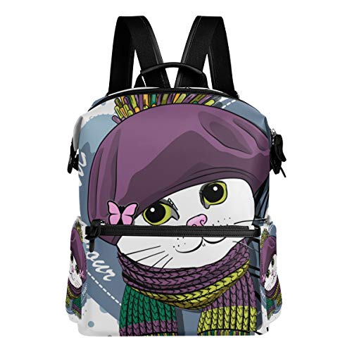 Preisvergleich Produktbild Mokale Hübscher weißer Katzen-Hut-Schmetterling gestrickt,Laptop Rucksack Lederband Schultasche Outdoor Travel Casual Daypack