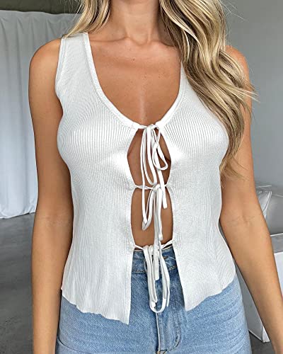 Image of HengShunRui Women Sleeveless Knit Vest Button Down Crochet Sweater Tank Top