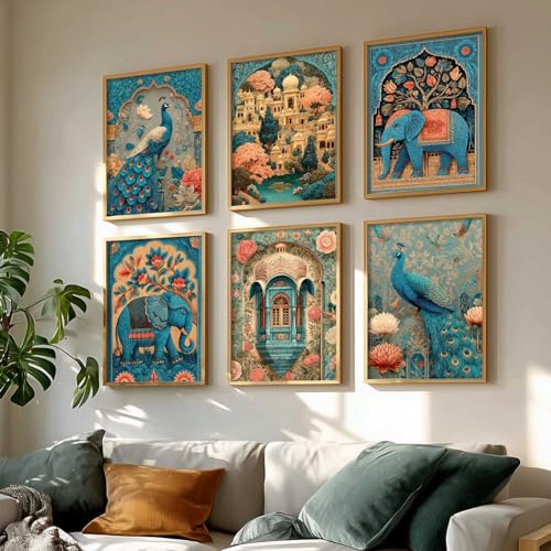 Image of kotart Traditional Wall Painting With Frame Vastu Peacock For Living Room Bed Room Hotel Wall Decor Digital Reprint engineered wood Set of 6 (13X17 inch)