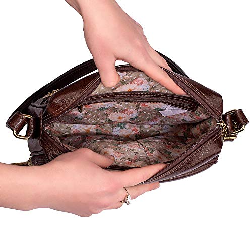 Bolsa tiracolo com divisórias em couro Rita - Café