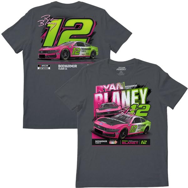 Classic Ink Ryan Blaney #12 NASCAR 2026 BA Flash Car Scheme 2 Sided Car T-Shirt (US Alpha X-Large Regular Regular) Gray