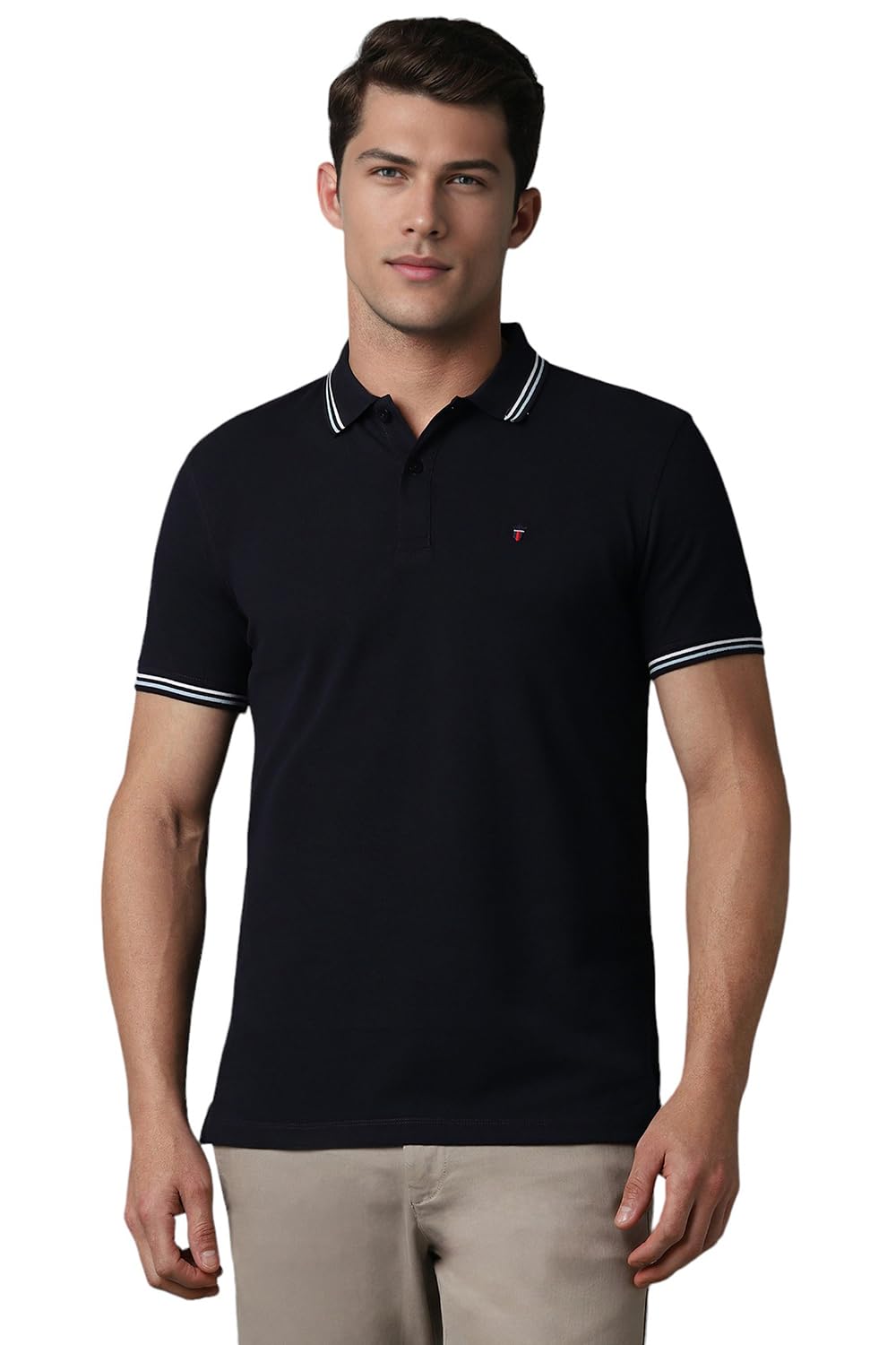 Men's Slim Fit Solid Pique Polo T-Shirt with Tipping Detailing