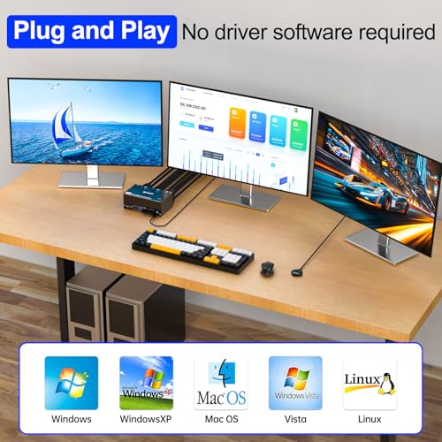 Image of KCEVE KVM Switch 3 Monitors 2 Computers HDMI 8K@60Hz 4K@144Hz, USB 3.0 KVM Switch Triple Monitor for 2 Computer Share 4 USB 3.0 Devices Mouse Keyboard, Wired Remote(8K HDMI 2 in 3 Out KVM)