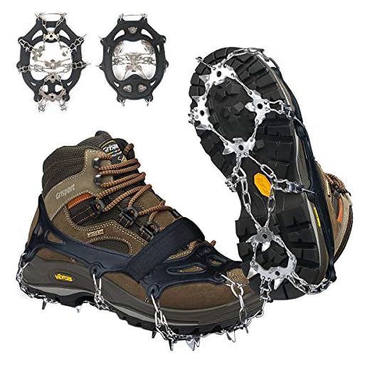 Crampons Ice Cleats Traction Snow Grips for Boots Shoes Women Men Kids Anti Slip 18 Stainless Steel Spikes Safe Protect for Hiking Fishing Walking Climbing Mountaineering M Size