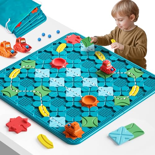 burgkidz Juegos de Mesa de Lógica Juguetes para Niños 4 5 6 7 8 años, 56 x 56 CM Gran Tablero Constructor de Carreteras Laberinto Rompecabezas, Regalos de niños Juguetes para 4-8