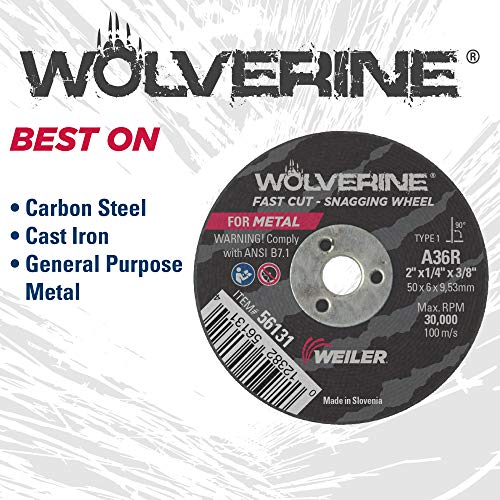 Image of Weiler 56131 2-Inch Cutting Wheel, Wolverine AO Steel /Metal Fast Cutting, Value Snagging, 1 /4 inch A36R Type 1 3 /8 inch Arbor (Pack of 40)