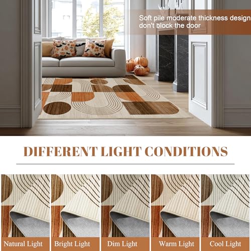 Tapete decorativo naranja geométrico lavable 5x7 pies miniatura 7