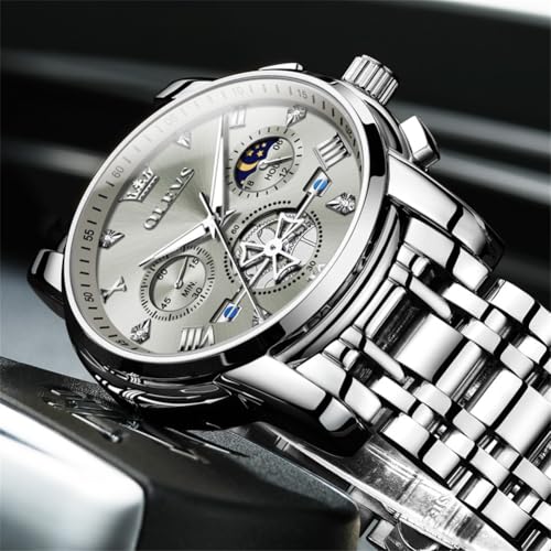 Image of OLEVS Watches Men Waterproof Luxury Big Face Mens Watch Stainless Steel Quartz Analog Dress Watches for Men Luminous Multifunction Man Watch Relojes De Hombre