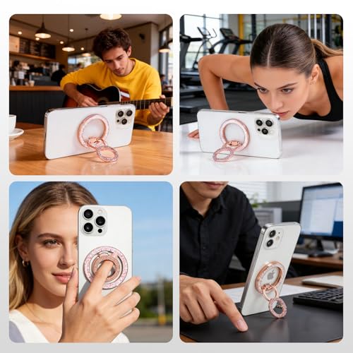 Image of ANEWSIR for MagSafe Phone Grip Magnetic Phone Ring, for iPhone 12-17 Series, Stylish Glitter Silver Series (Glitter Rose Gold)