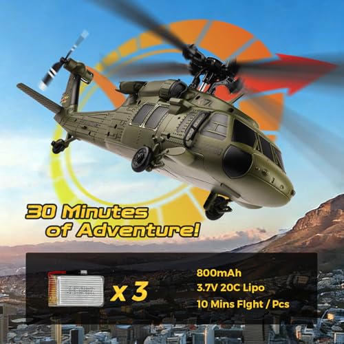 Image of CKYSCHN UH60L Black Hawk RC Helicopter Brushless - 4CH K170 Remote Control Helicopter with 6-Axis Gyro, 2.4G RC Aircraft for Adults Outdoor & 3 Batteries