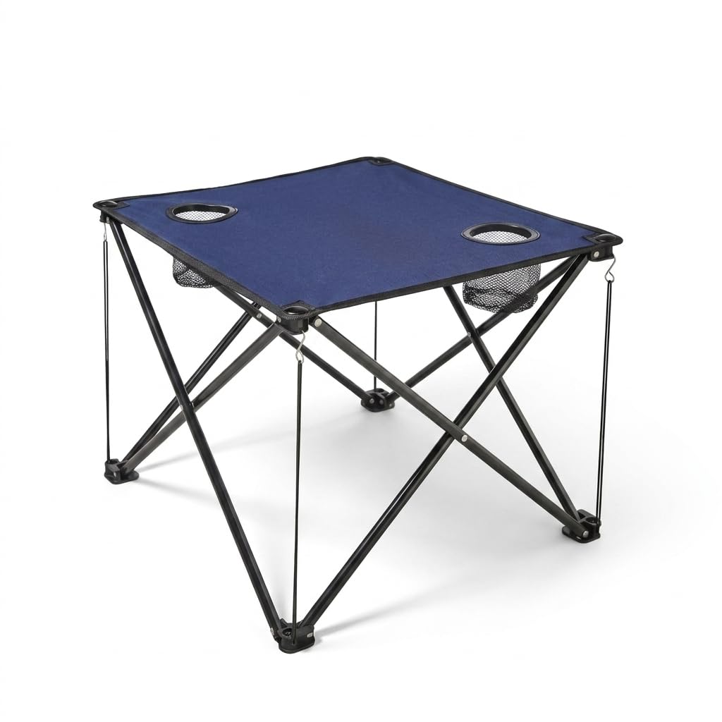 AAMEN Folding Camping Table with Cup Holders Navy – Portable Lightweight Outdoor Table, Compact Foldable Picnic Table with Carry Bag for Camping, Fishing, Festivals & Garden