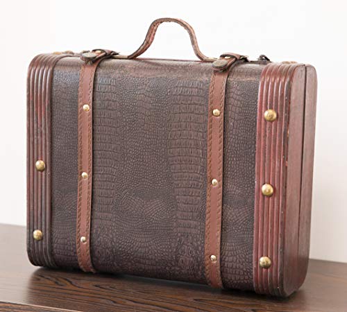 Vintiquewise(TM) Decorative Wooden Leather Suitcase - Thumbnail 7