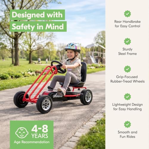 Image of hauck Kids Pedal Go Kart, 4 Wheel Bike Cart, Ride for Ages 4-8, Red