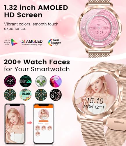 Image of SUNKTA Thin Smart Watch for Women, 1.32 inch AMOLED Ladies Smart Watches, 100+ Sports Mode Fitness Tracker, IP68 Waterproof Watches with Bluetooth Call /Sleep, Smartwatch for Android iOS, Rosegold#1