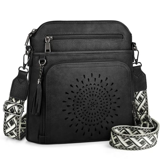 RAINSMORE Umhängetasche Damen Mittelgroß - Schultertasche mit Integrierter Geldbörse & Verstellbarem Breitem Gurt - PU-Leder Handtasche Crossbody Bag für Alltag, Reise & Büro