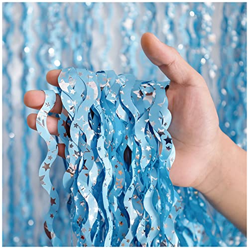 Cortina de Oropel Metálica - DEANKEJI 2 Pieza Cortina de Navidad Decoración - 2 × 1 m Cortinas Flecos - Azul Cortina de Brillo - Decoración de Cortinas, Bueno para Fiesta, Halloween, Navidad Cover