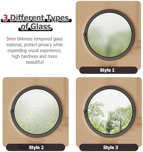 360° Rotating Glass Ventilation Windows - Large Flush Mount Shed Windows (40-100cm) for Mobile Homes, Bathrooms & Shops - Tempered Glass, Black Finish (19.7IN/50cm)