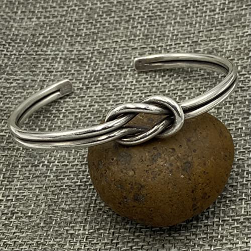 Handmade Sterling Silver Knot Cuff Bracelet, Minimalist Rustic Simple two Silver Wires Reef Knot, Friendship Love Bracelet, Adjustable Cuff, Gift for Her or Him2