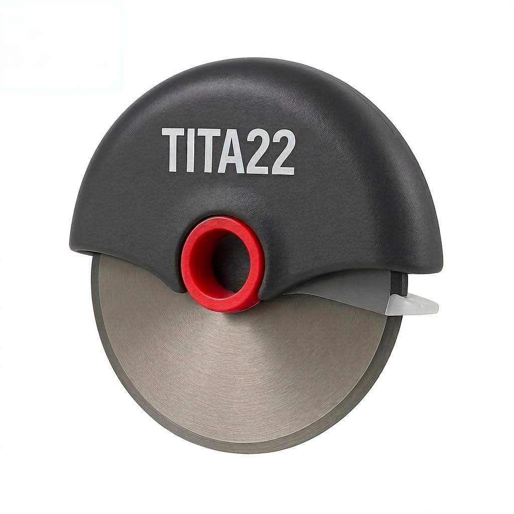TITA22™ Titanium Coated Pizza Cutter Wheel – Ultra Sharp & Durable, Rust Resistant, Ergonomic Safe Grip Handle, Dishwasher Safe, Detachable Blade for Easy Cleaning – Professional Pizza Slicer