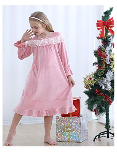 Image of Girls Princess Nightgown,Winter Long Sleeve Flannel Nightdress Pajamas Dress Kids 3-12 Years