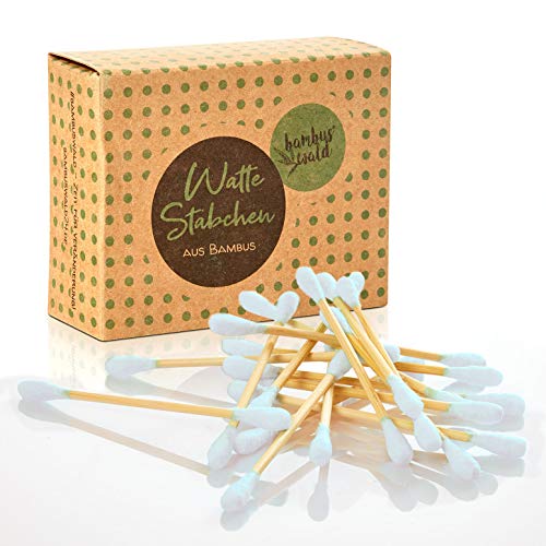 bambuswald© Cotton fioc ecologici in bambù e cotone, Box con 200 bastoncini ovattati naturali e biodegradabili, Tamponi di cotone per adulti, bambini e neonati