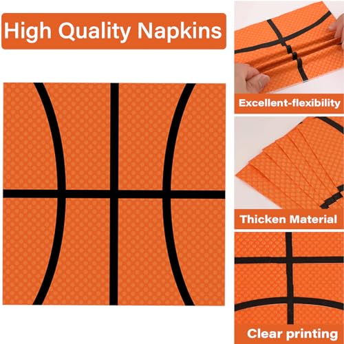 Image of 100 Pcs Basketball Party Plates and Napkins Set Basketball Birthday Party Decorations Sports Party Supplies Basketball Tableware Basketball Party Favors for Boy Birthday Party Decorations Serves 25