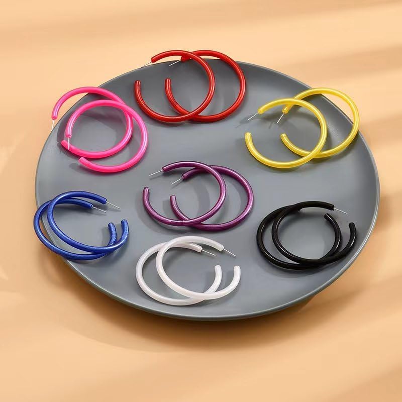 Large Colorful Hoop Earrings for Women Colored Lightweight Acrylic Hoop Earrings Neon Pink Red Circle Candy Earring 80s 90s Outfit Statement Jewelry Accessories - Image 8