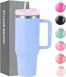 Copo Térmico com Tampa 1200 Ml Caneca Garrafa Térmica Com Canudo - Inox Parede Dupla (Azul)