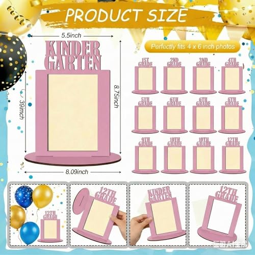 Image of AceOrbit 13 Pcs K-12 Picture Frame 4 x 6 Inch Kindergarten Through 12th Grade Picture Frame Grad School Photo Display for Graduation Party Supplies(Pink)