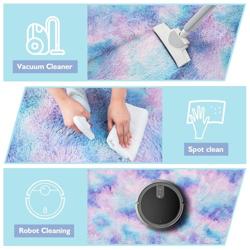 Shag Area Rug for Bedroom 4x6,Fluffy Area Rugs for Living Room,Soft Fuzzy Rug Non-Shedding Indoor Plush Carpet for Kids Bedroom Nursery Dorm Home Decor,Rainbow Purple