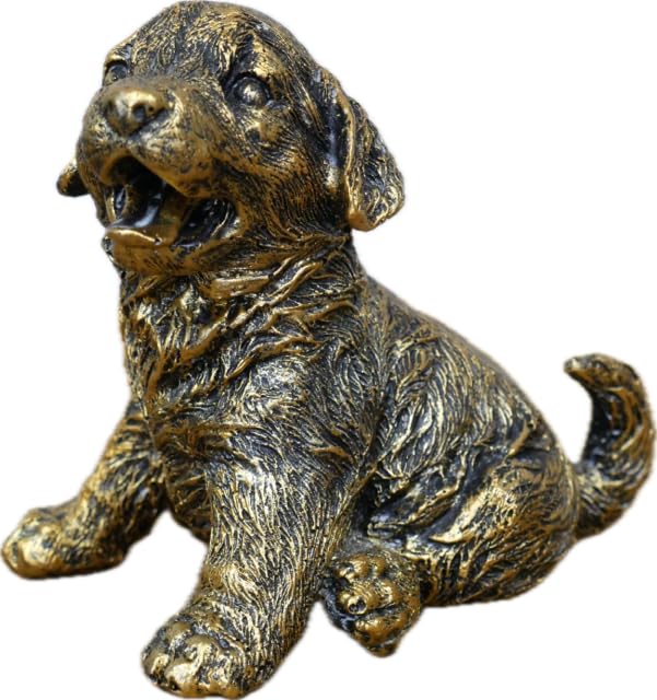 Decorative Golden Retriever Puppy Figurine, Antique Bronze Finish, Resin Dog Statue
