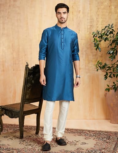 Image of Amazon Brand - Symbol Men Festive Solid Long Kurta (Regular Fit)
