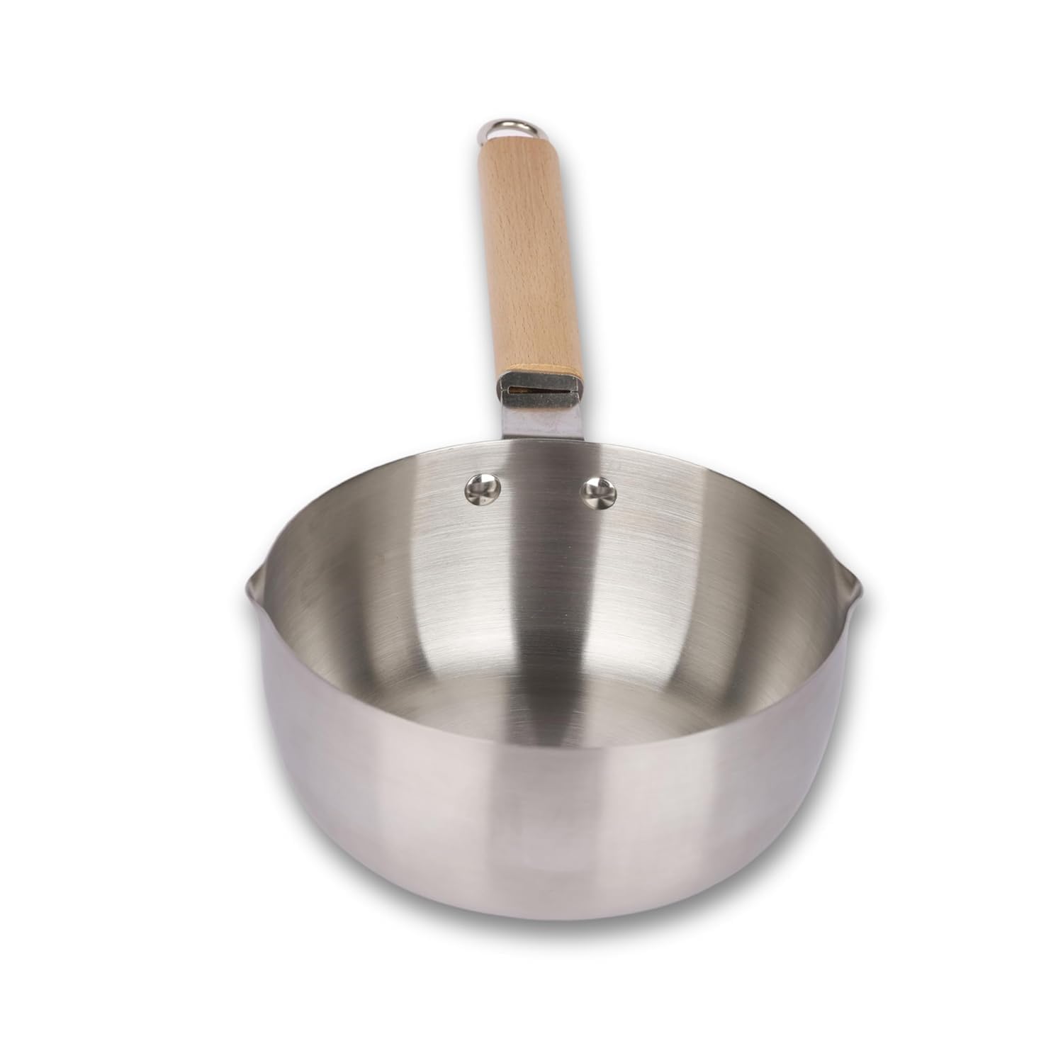 JEEJEX Traditional Japanese Saucepan Non- Stick Aluminium Mil Sauce Pan Milk Pot with Wooden Handle Pouring Spout for Soup Noodles, Sugar Chocolate Melting Pot (Silver-18CM,1-Pcs) 1