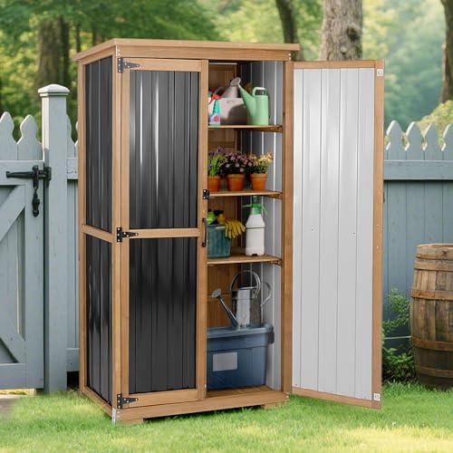 Outdoor Storage Cabinet Waterproof with Shelves, Outside Cabinets Weatherproof, Patio Backyard Pool Garden Garage Storage Cabinet Storage Shed Tool Or