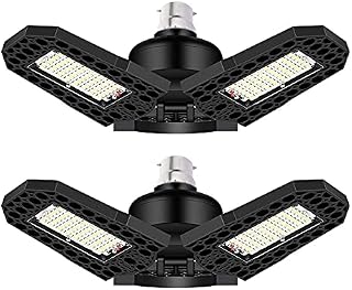 B22 Bayonet Cap LED Garage Lights 2 Pack, 80W Deformable LED Garage Ceiling Lights, Super Bright 9600 Lumens 6000K Daylight LED Shop Lights with 3 Adjustable Panels,CRI 80+ LED Garage Lighting