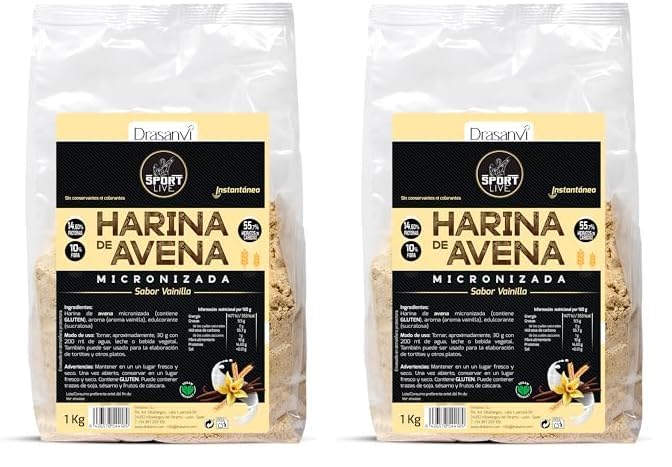 HARINA AVENA SABOR VAINILLA 1 Kg SPORT LIVE (Paquete de 2)
