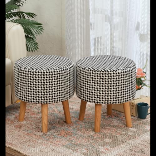 Image of NACIA Printed Ottoman Stool Set of 2 | Soft Cushioned Velvet Pouf Footrest with Wooden Legs | Decorative Seating Stool for Bedroom Living Room Home & Office (16x16x17 Inch, Black Monster)